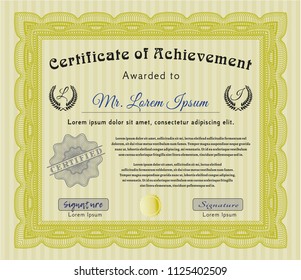 Yellow Sample certificate or diploma. With quality background. Vector illustration. Perfect design. 