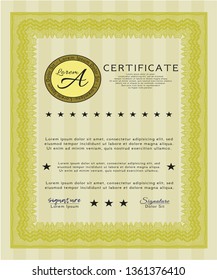 Yellow Sample certificate or diploma. With quality background. Good design. Detailed. 