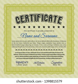 Yellow Sample certificate or diploma. With quality background. Detailed. Perfect design. 