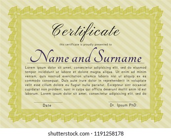 Yellow Sample certificate or diploma. Sophisticated design. Customizable, Easy to edit and change colors. Complex background. 
