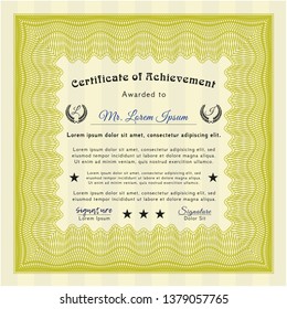 Yellow Sample certificate or diploma. Sophisticated design. Vector illustration. Easy to print. 