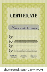 Yellow Sample certificate or diploma. Superior design. With linear background. Vector illustration. 