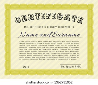 Yellow Sample Certificate Diploma Vector Illustration Stock Vector ...