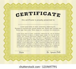 Yellow Sample Certificate. Easy to print. Modern design. Vector illustration. 