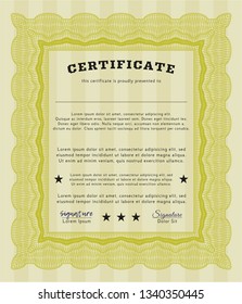 Yellow Sample Certificate. Easy to print. Elegant design. Vector illustration. 