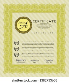 Yellow Sample Certificate. Easy to print. Vector illustration. Money design. 