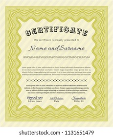 Yellow Sample Certificate. Elegant design. With complex background. Vector illustration. 