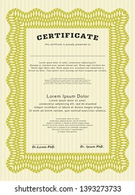 Yellow Sample Certificate. Elegant design. Detailed. With complex background. 