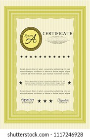 Yellow Sample Certificate. Excellent design. With guilloche pattern. Customizable, Easy to edit and change colors. 