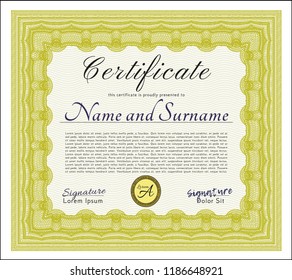 Yellow Sample Certificate. Excellent design. With linear background. Customizable, Easy to edit and change colors. 