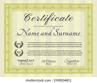 Yellow Sample Certificate. Excellent design. Detailed. Printer friendly. 