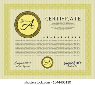 Yellow Sample Certificate. Good design. Customizable, Easy to edit and change colors. Easy to print. 
