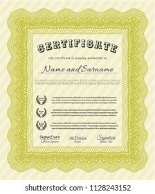 Yellow Sample Certificate. With great quality guilloche pattern. Customizable, Easy to edit and change colors. Cordial design. 