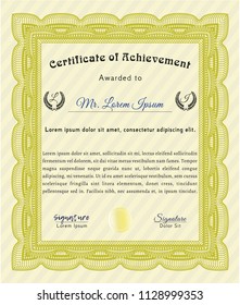Yellow Sample Certificate. With great quality guilloche pattern. Beauty design. Vector illustration. 