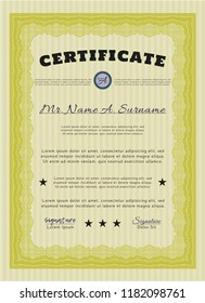 Yellow Sample Certificate. With great quality guilloche pattern. Perfect design. Customizable, Easy to edit and change colors. 