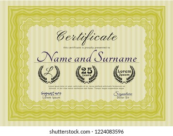 Yellow Sample Certificate. With great quality guilloche pattern. Nice design. Vector illustration. 