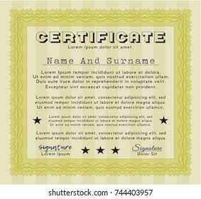 Yellow Sample Certificate. With great quality guilloche pattern. Customizable, Easy to edit and change colors. Modern design. 