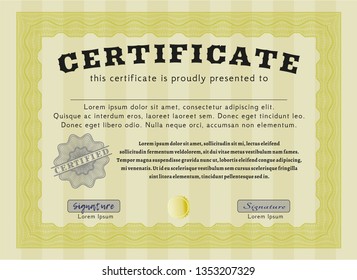 Yellow Sample Certificate. With guilloche pattern. Customizable, Easy to edit and change colors. Excellent design. 