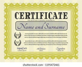 Yellow Sample Certificate. With linear background. Money Pattern. Customizable, Easy to edit and change colors. 