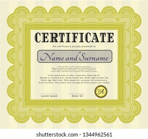 Yellow Sample Certificate. With linear background. Detailed. Money design. 