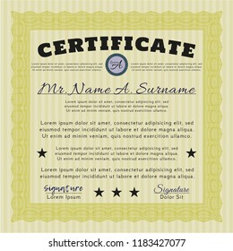 Yellow Sample Certificate. Modern design. Vector illustration. With background. 