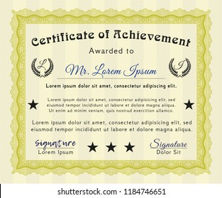 Yellow Sample Certificate. Money Pattern design. With complex linear background. Vector illustration. 
