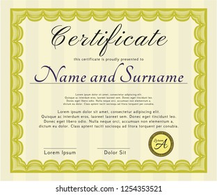 Yellow Sample Certificate. Money Pattern. With great quality guilloche pattern. Detailed. 
