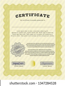 Yellow Sample Certificate. Money Pattern design. With background. Customizable, Easy to edit and change colors. 