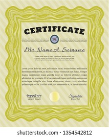 Yellow Sample Certificate. Money Pattern. Complex background. Customizable, Easy to edit and change colors. 