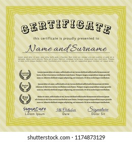 Yellow Sample Certificate. Nice design. Detailed. Easy to print. 