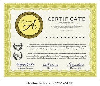 Yellow Sample Certificate. Nice design. Customizable, Easy to edit and change colors. Printer friendly. 