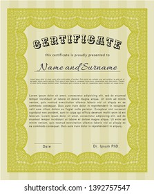 Yellow Sample Certificate. Perfect design. Customizable, Easy to edit and change colors. With complex background. 