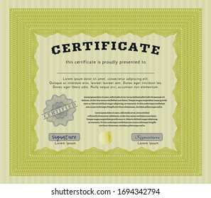 Certificado de ejemplo amarillo. Diseño perfecto. Detallado. Fondo complejo. 