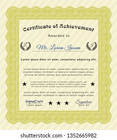 Yellow Sample Certificate. Printer friendly. Detailed. Good design. 