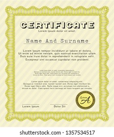 Yellow Sample Certificate. Printer friendly. Customizable, Easy to edit and change colors. Artistry design. 