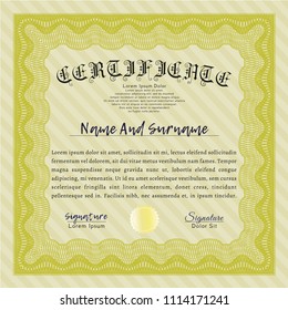 Yellow Sample Certificate. With quality background. Cordial design. Customizable, Easy to edit and change colors. 