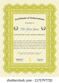 Yellow Sample Certificate. With quality background. Cordial design. Vector illustration. 