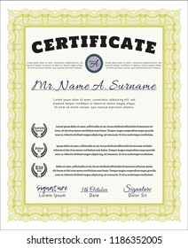 Yellow Sample Certificate. Retro design. Customizable, Easy to edit and change colors. With complex linear background. 