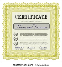 Yellow Sample Certificate. Retro design. Detailed. With complex background. 