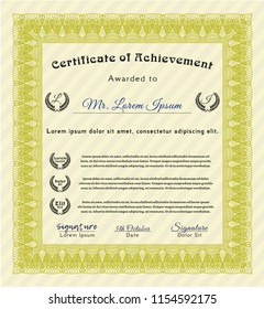 Yellow Sample Certificate. Sophisticated design. With complex background. Vector illustration. 