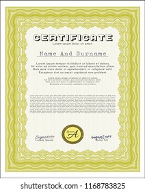 Yellow Sample Certificate. Sophisticated design. With quality background. Customizable, Easy to edit and change colors. 