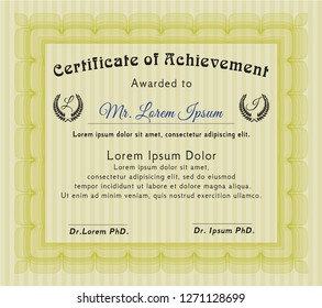 Yellow Sample Certificate. Sophisticated design. With linear background. Vector illustration. 