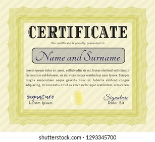 Yellow Sample Certificate. Sophisticated design. With complex linear background. Customizable, Easy to edit and change colors. 