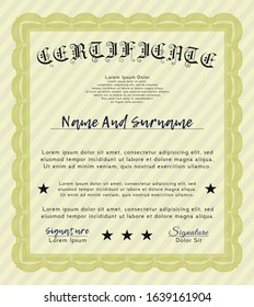 Yellow Sample Certificate. Sophisticated design. Customizable, Easy to edit and change colors. With complex background. 