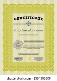 Yellow Sample Certificate. Superior design. Complex background. Vector illustration. 