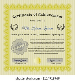  Yellow Sample Certificate. Vector illustration. With guilloche pattern. Lovely design. 