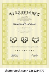 Yellow Sample Certificate. Vector illustration. With quality background. Good design. 