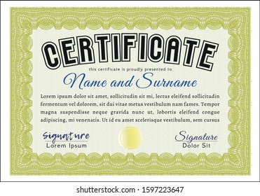 Yellow Sample Certificate. Vector illustration. With quality background. Artistry design. 