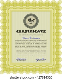 Yellow Sample Certificate. Vector pattern that is used in money and certificate. Artistry design. With quality background. 