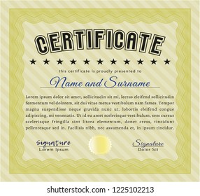 Yellow Sample Diploma. Artistry design. Customizable, Easy to edit and change colors. With complex background. 